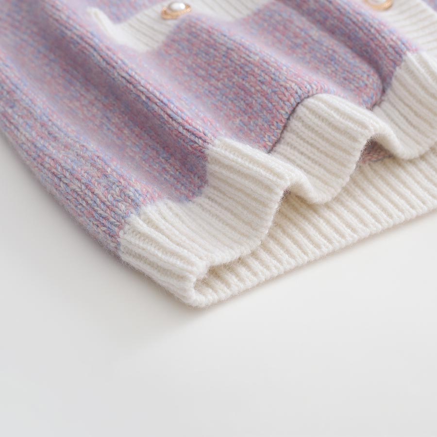 ライラック色カシミヤカーディガン パールボタン付き