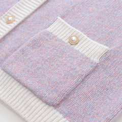 ライラック色カシミヤカーディガン パールボタン付き