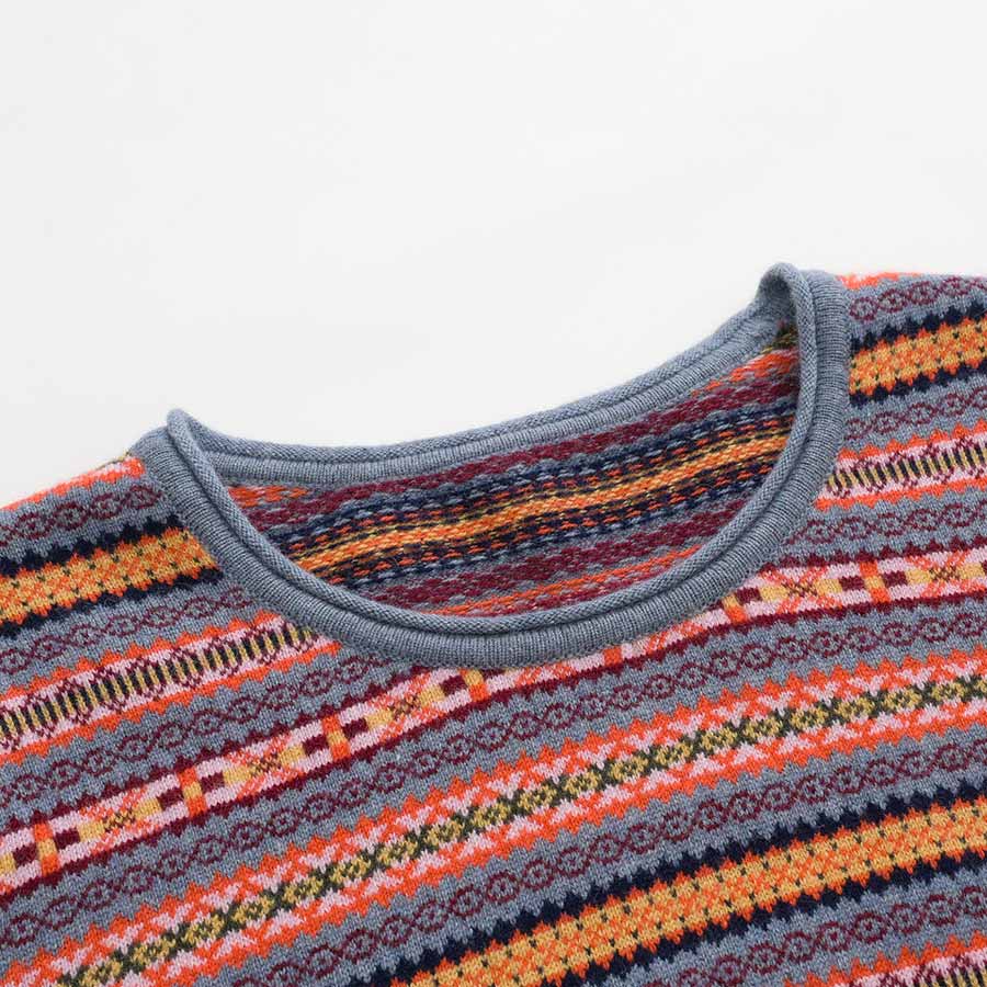 ストライプ柄ラウンドカラーカシミヤセーター