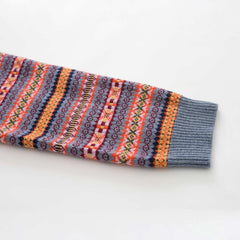 ストライプ柄ラウンドカラーカシミヤセーター