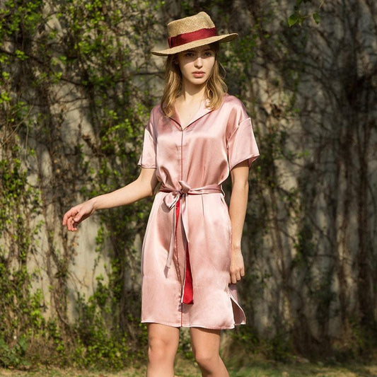 Comfy Silk Nightgown with Belt, Pink