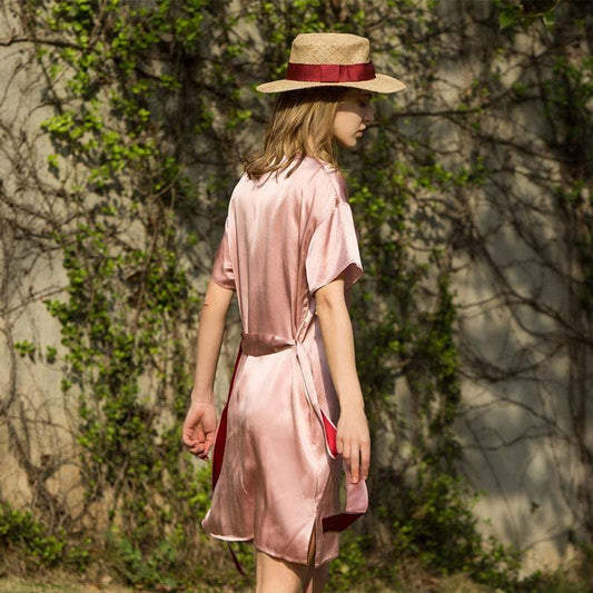 Comfy Silk Nightgown with Belt, Pink