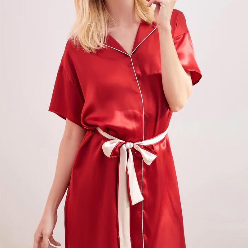 Comfy Silk Nightgown with Belt, Red
