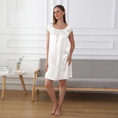 Cute Silk Pajamas Nightgown, White