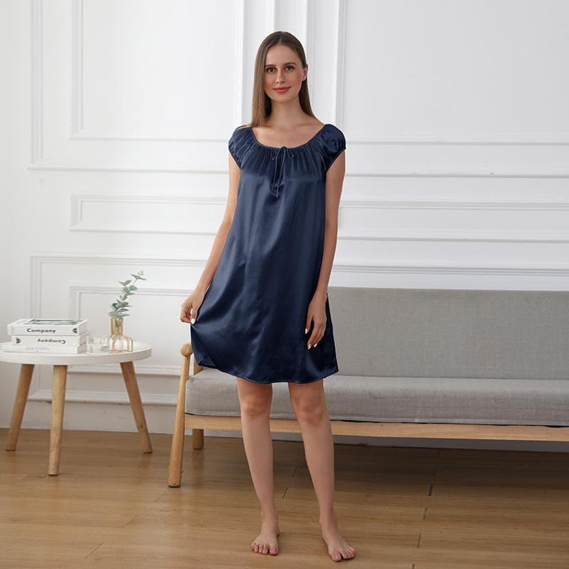 Cute Silk Pajamas Nightgown, Navy