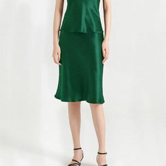 Elegant Knee-Length Silk Skirt Green