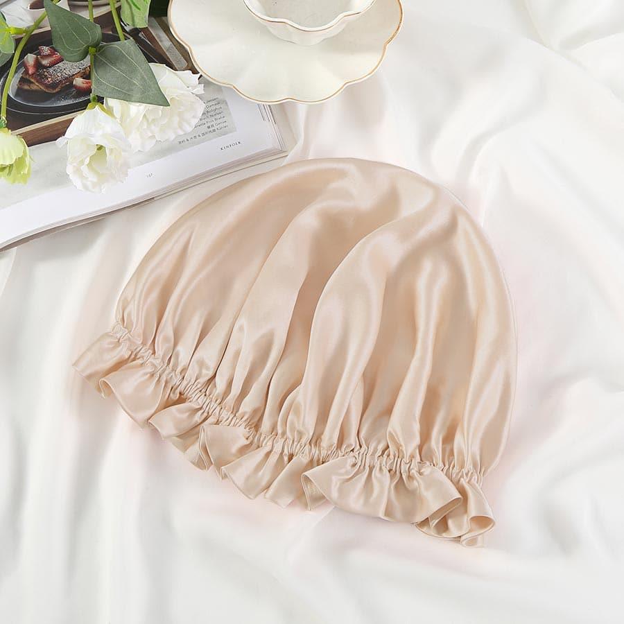 フリルデザインのシルクナイトキャップ