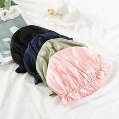 フリルデザインのシルクナイトキャップ