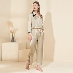 Peaked Collar Silk Pajamas, Champagne