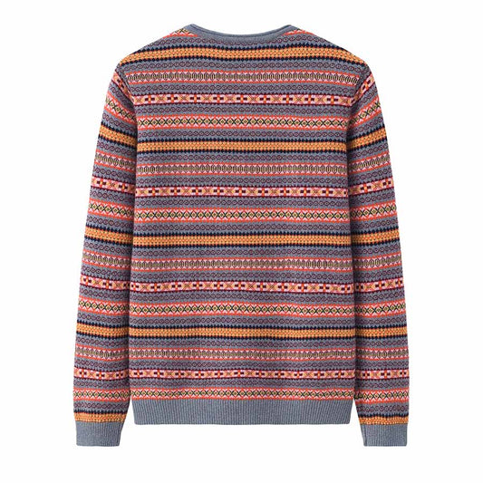 ストライプ柄ラウンドカラーカシミヤセーター