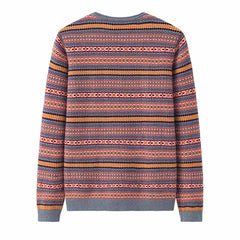 ストライプ柄ラウンドカラーカシミヤセーター