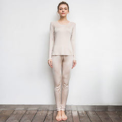 Mulberry Silk Long Thermal Underwear Set for Women Beige