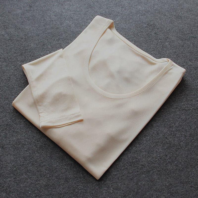 Mulberry Silk Long Thermal Underwear Set for Women Light Beige