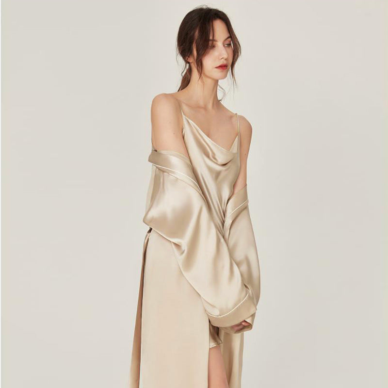Pure Silk Nightgown & Robe Set 2Pcs Champagne