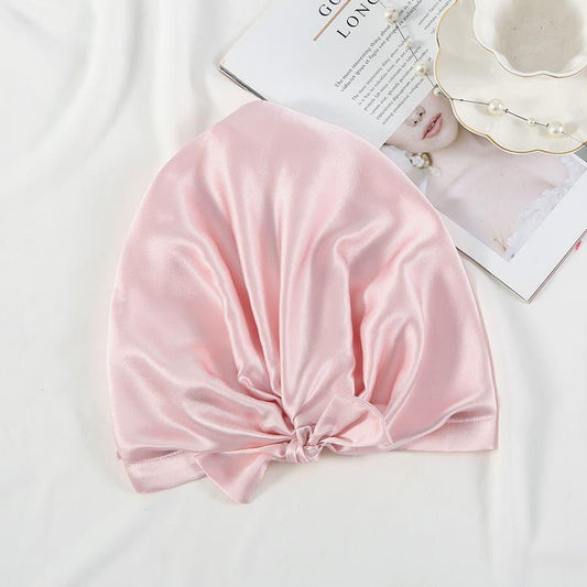 Silk Night Sleeping Cap with Ribbons Pink