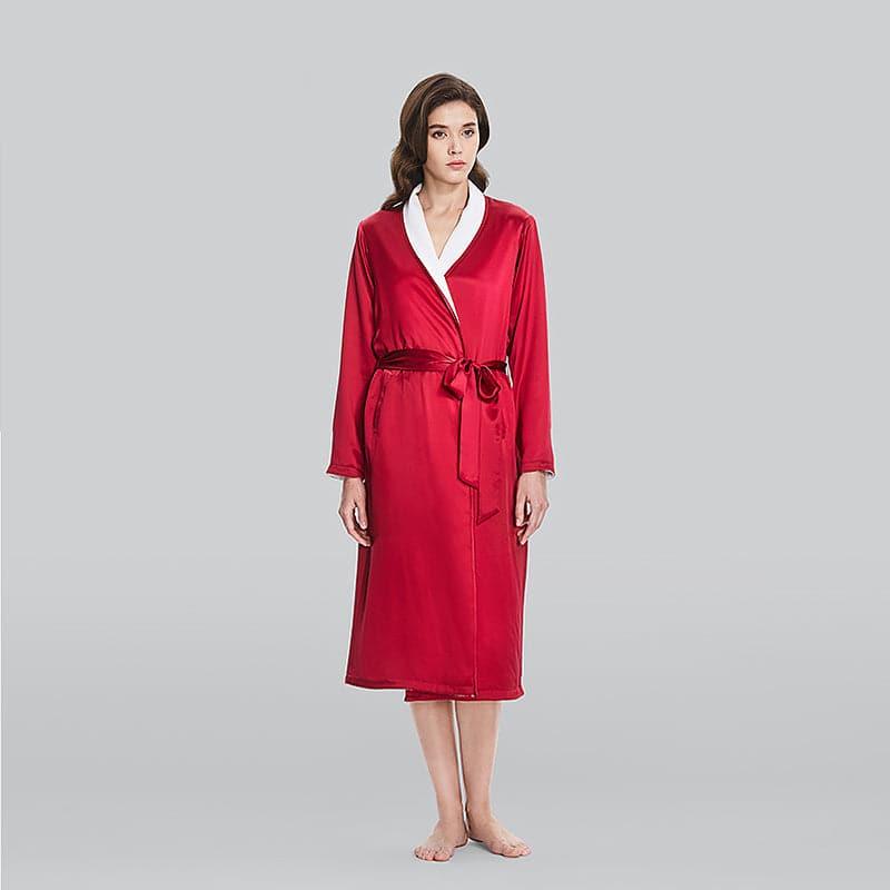 Silk and Velvet Reversible Robe for Winter Wine Red