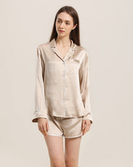 Relax Silk Shirt Shorts Pajamas Set, Champagne