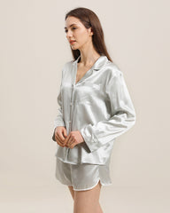 Relax Silk Shirt Shorts Pajamas Set, Grey
