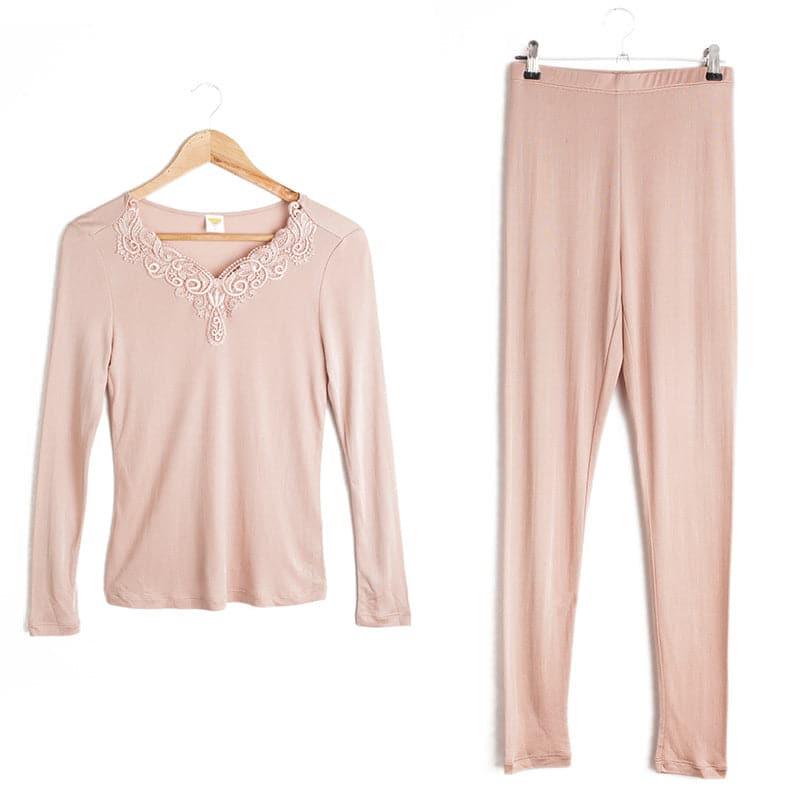 100% Silk Women Thermal Underwear Set, Pink