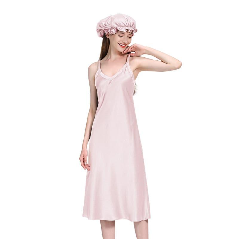 Womens Long Silk Nightgown, Pink