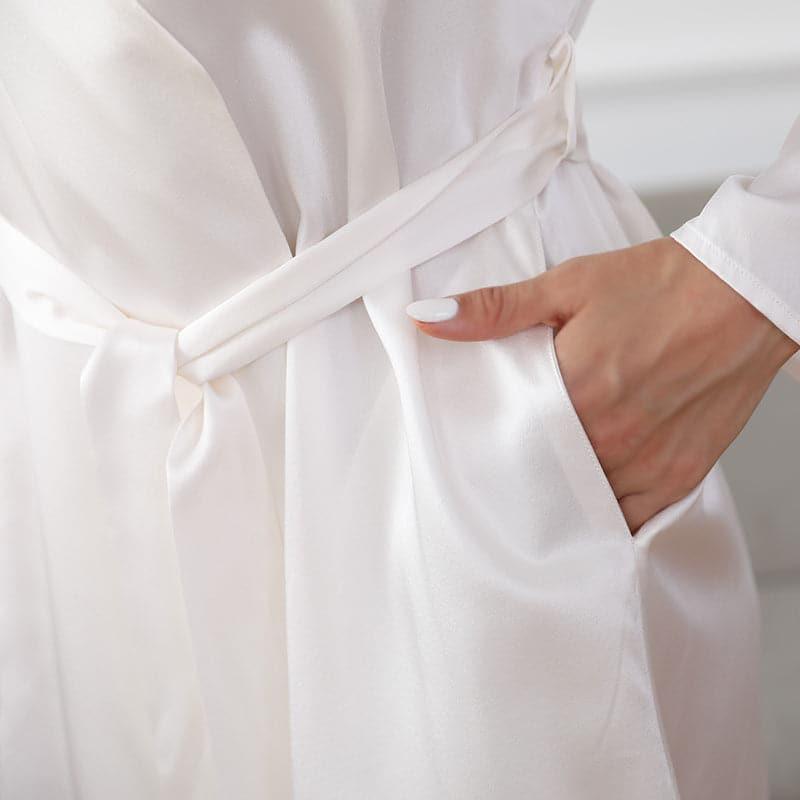 Women's Washable Silk Short Robe, White