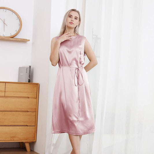 22モミ クルーネック シルク ミディドレス