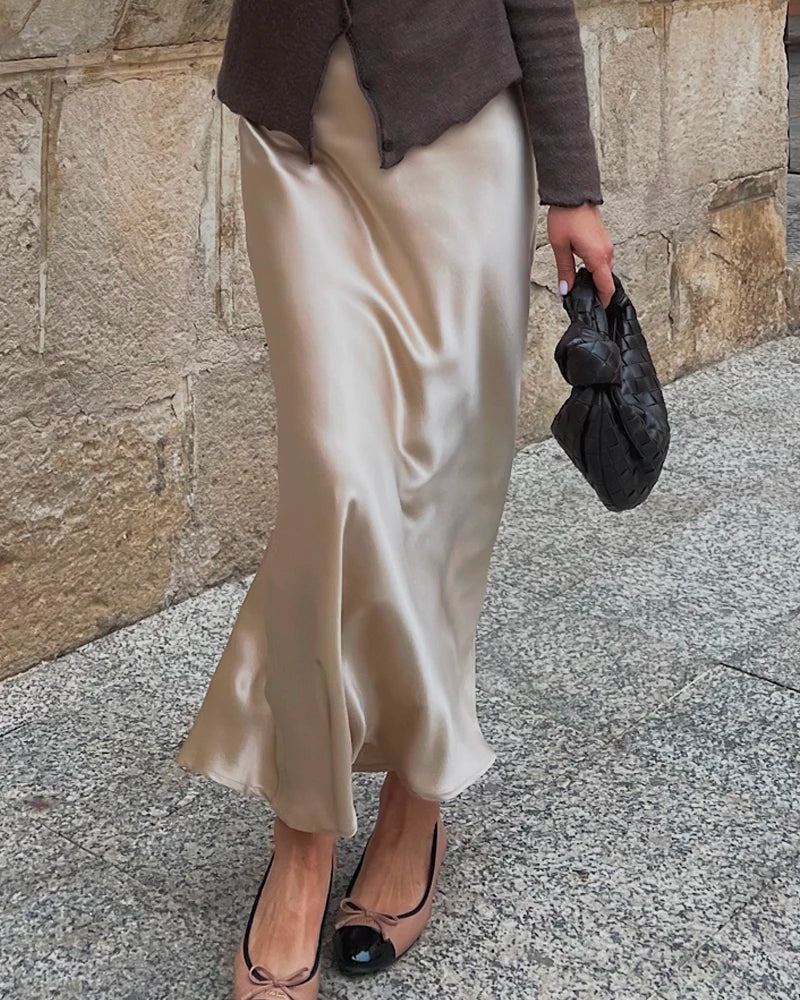 22 Momme Silk Maxi Skirt, Champagne